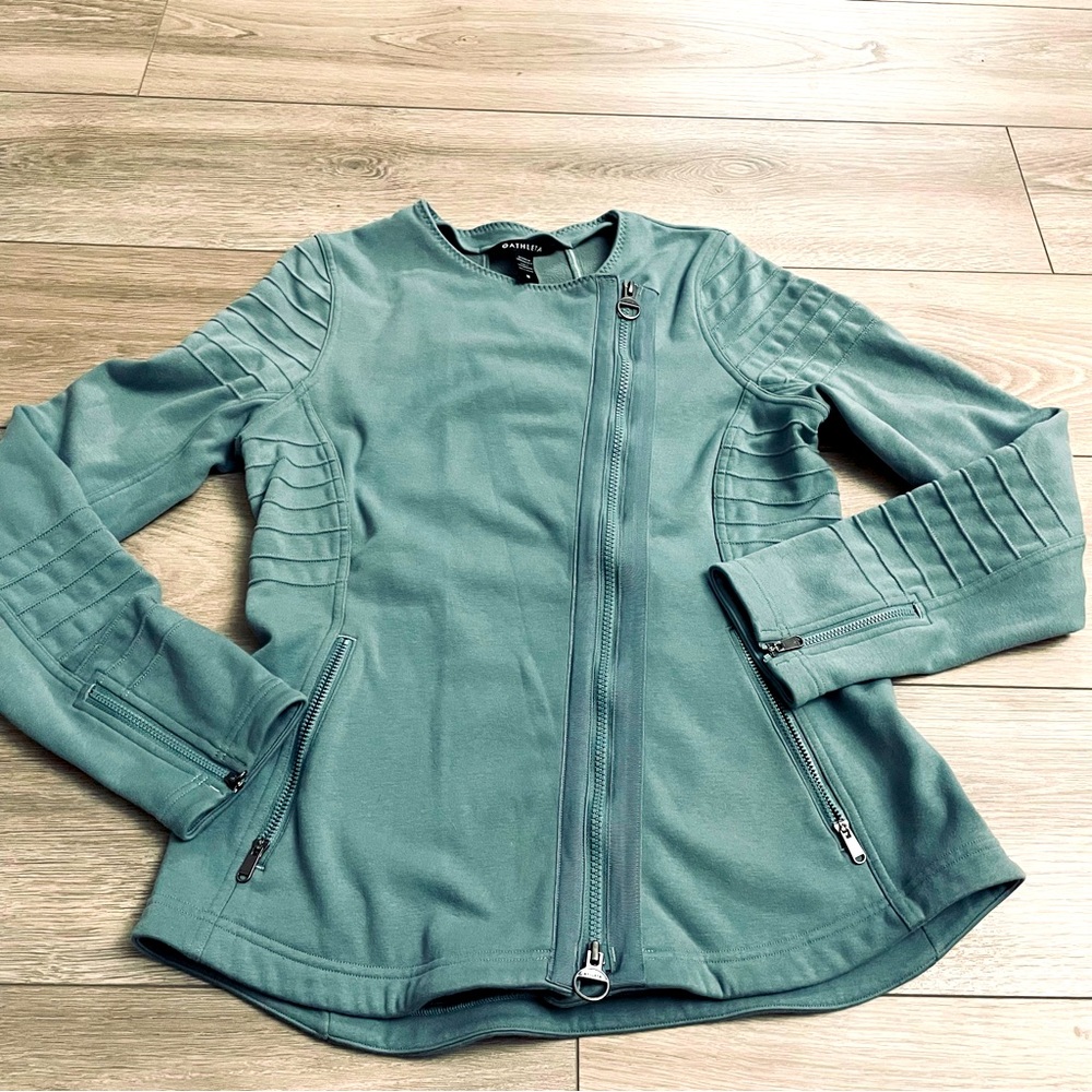 Athleta Womens Moto Jacket Size Medium Minimalistic Green Knit